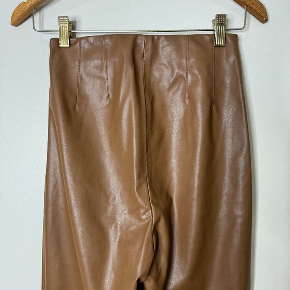 Zara Camel Brown Faux Leather High Waisted Pants Neutral Business Casual Size XS - Picture 7 of 8